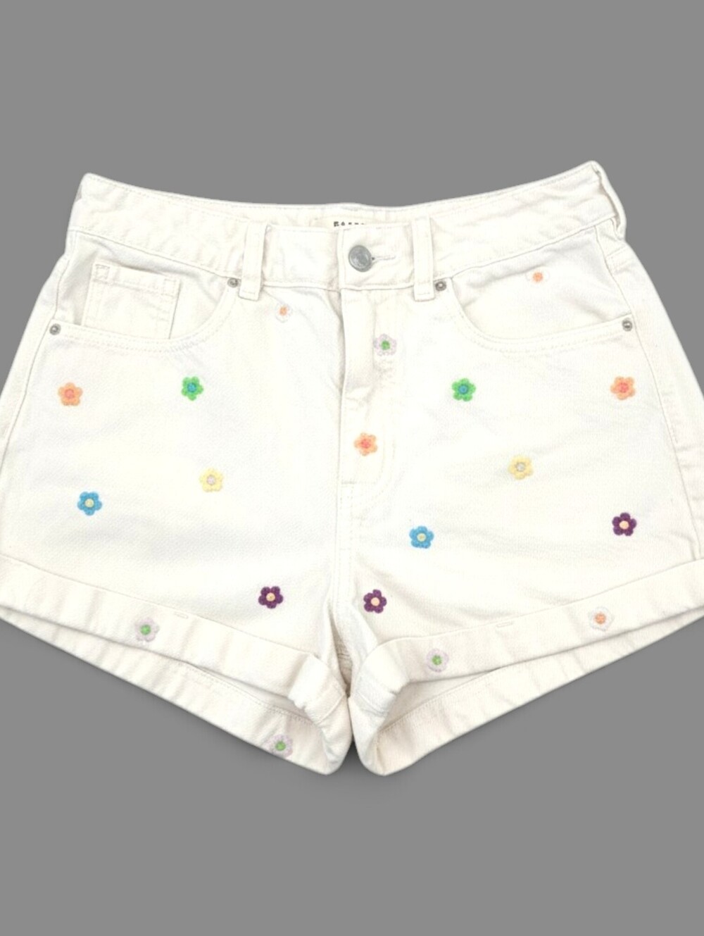 PACSUN Mom Shorts Ivory with Embroidered Flowers Size 27 Waist